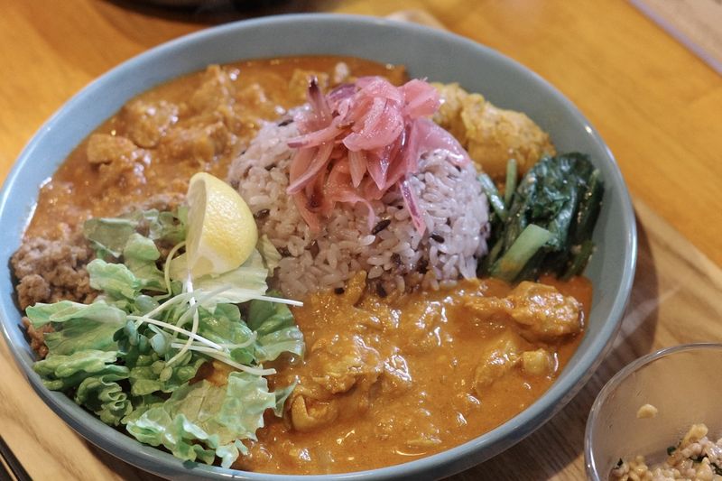 Three Combo Curry Set — all three curries on one plate